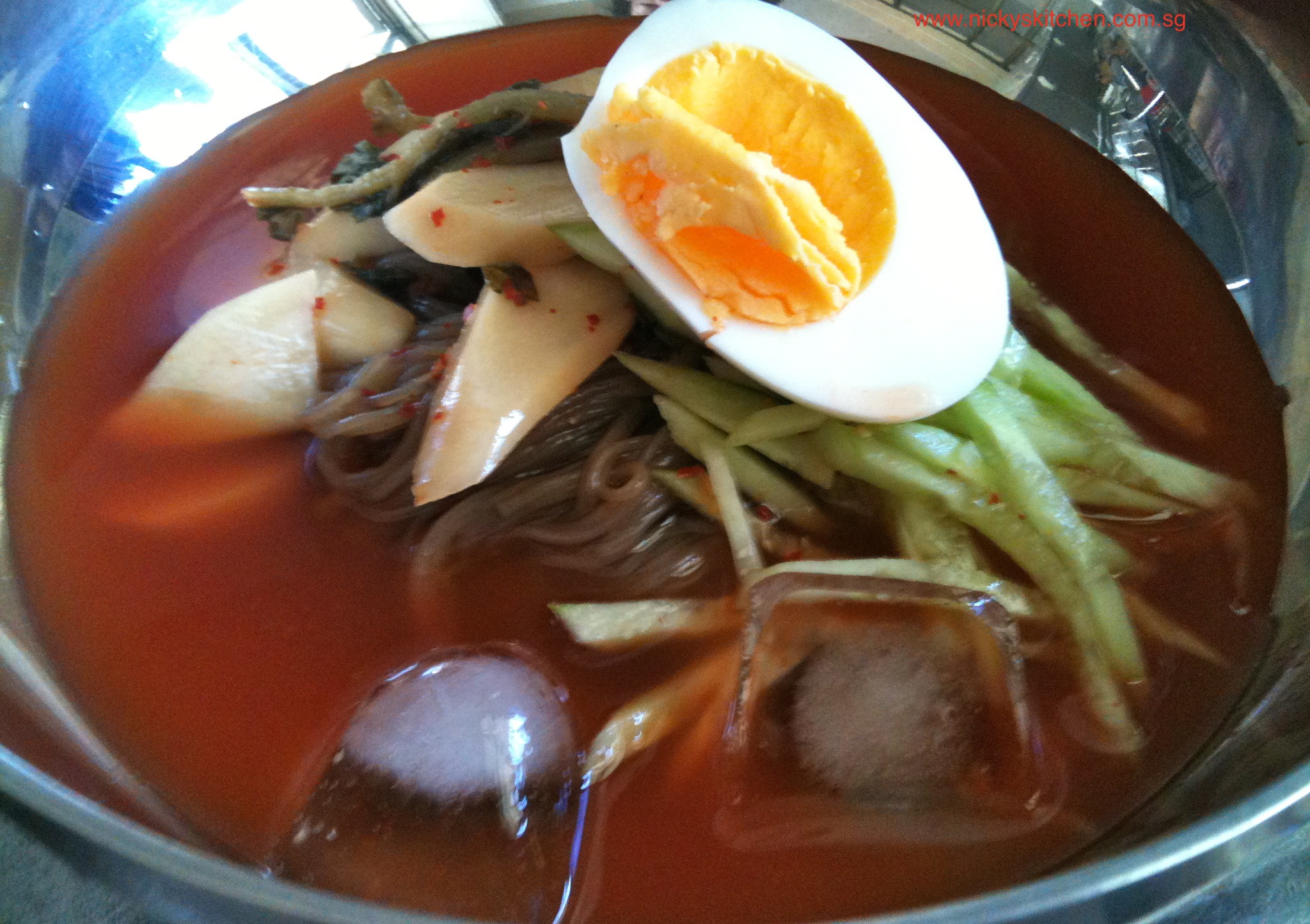 Spicy cold noodle(neng myun) with young radish kimchi!